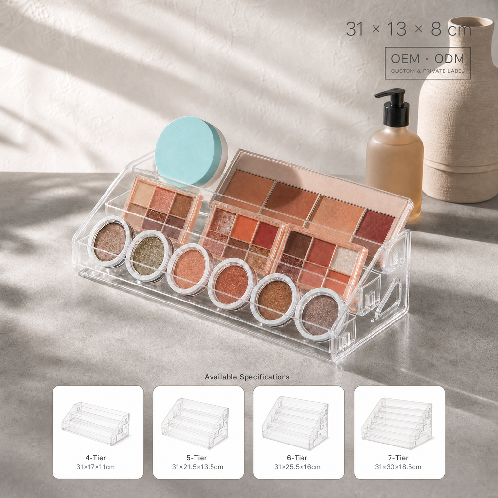 3-tier Clear Acrylic Makeup Organizer Trapezoid Display Stand Cosmetic Storage