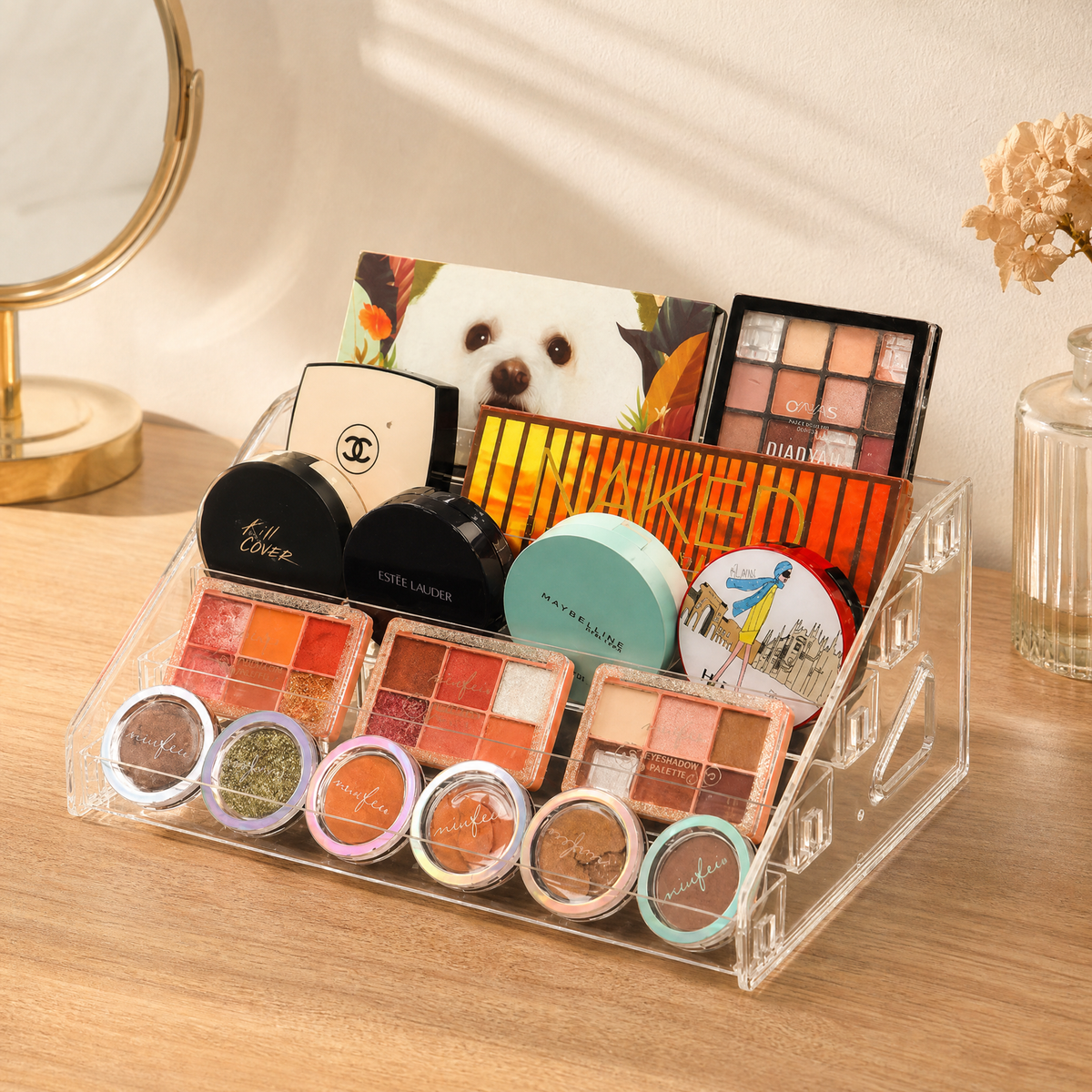 3-tier Clear Acrylic Makeup Organizer Trapezoid Display Stand Cosmetic Storage
