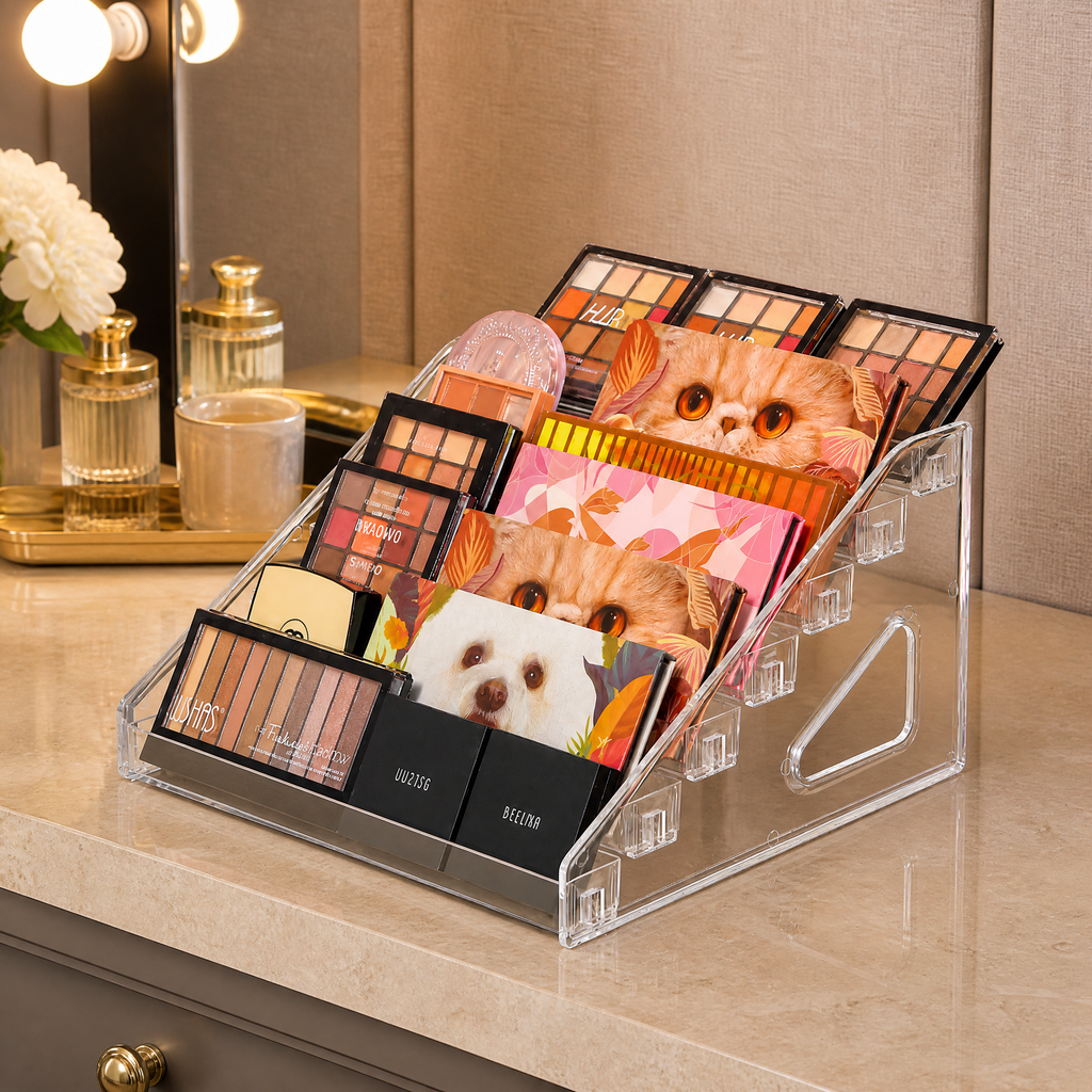 3-tier Clear Acrylic Makeup Organizer Trapezoid Display Stand Cosmetic Storage