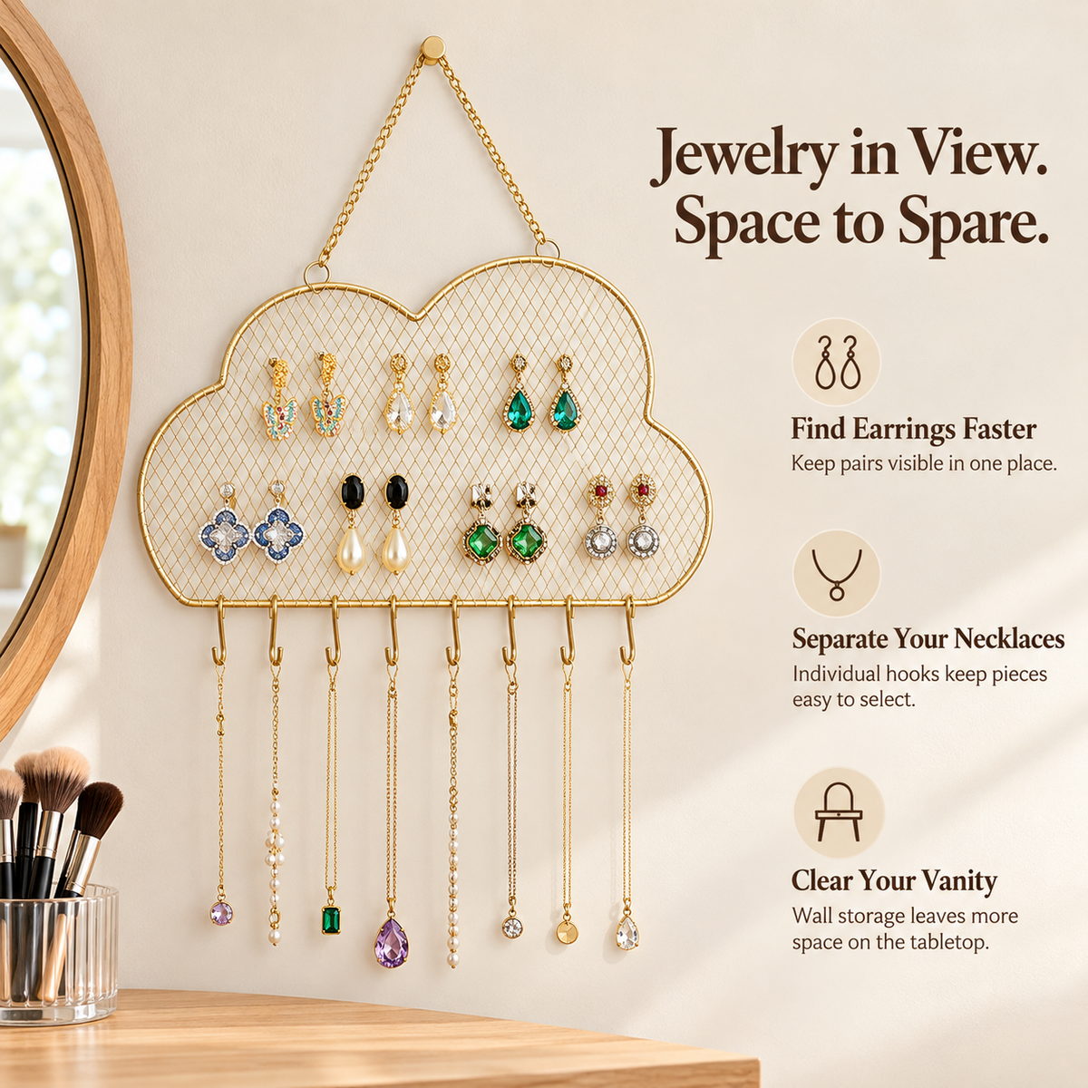 cloud wall mounted jewelry organizer
gold wire mesh earring holder
necklace hook wall display rack
nordic jewelry hanger
wholesale wall jewelry organizer

