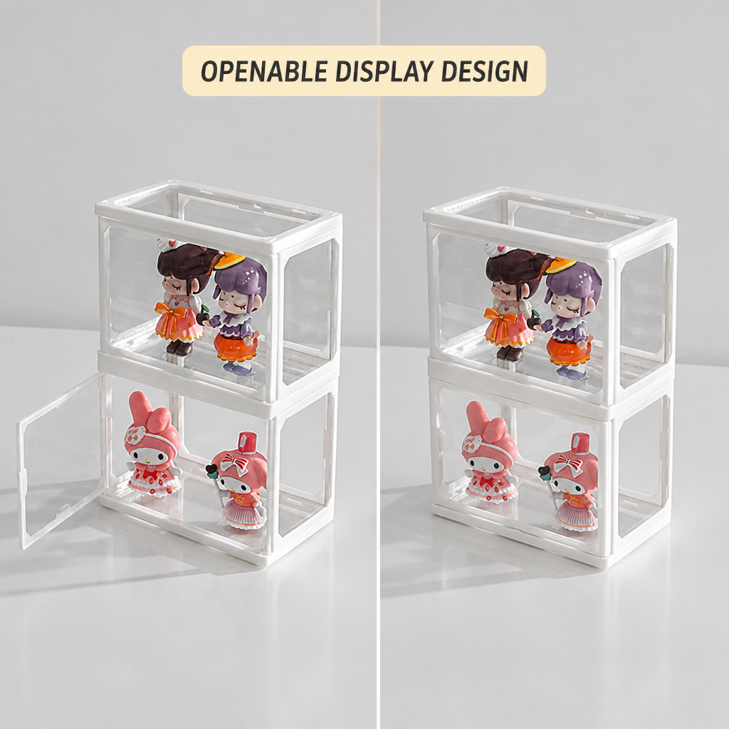 Acrylic Blind Box Display Case with , Dustproof Transparent Figure Storage Box, Mini Collectibles Display Organizer for POP MART, Desktop Decoration