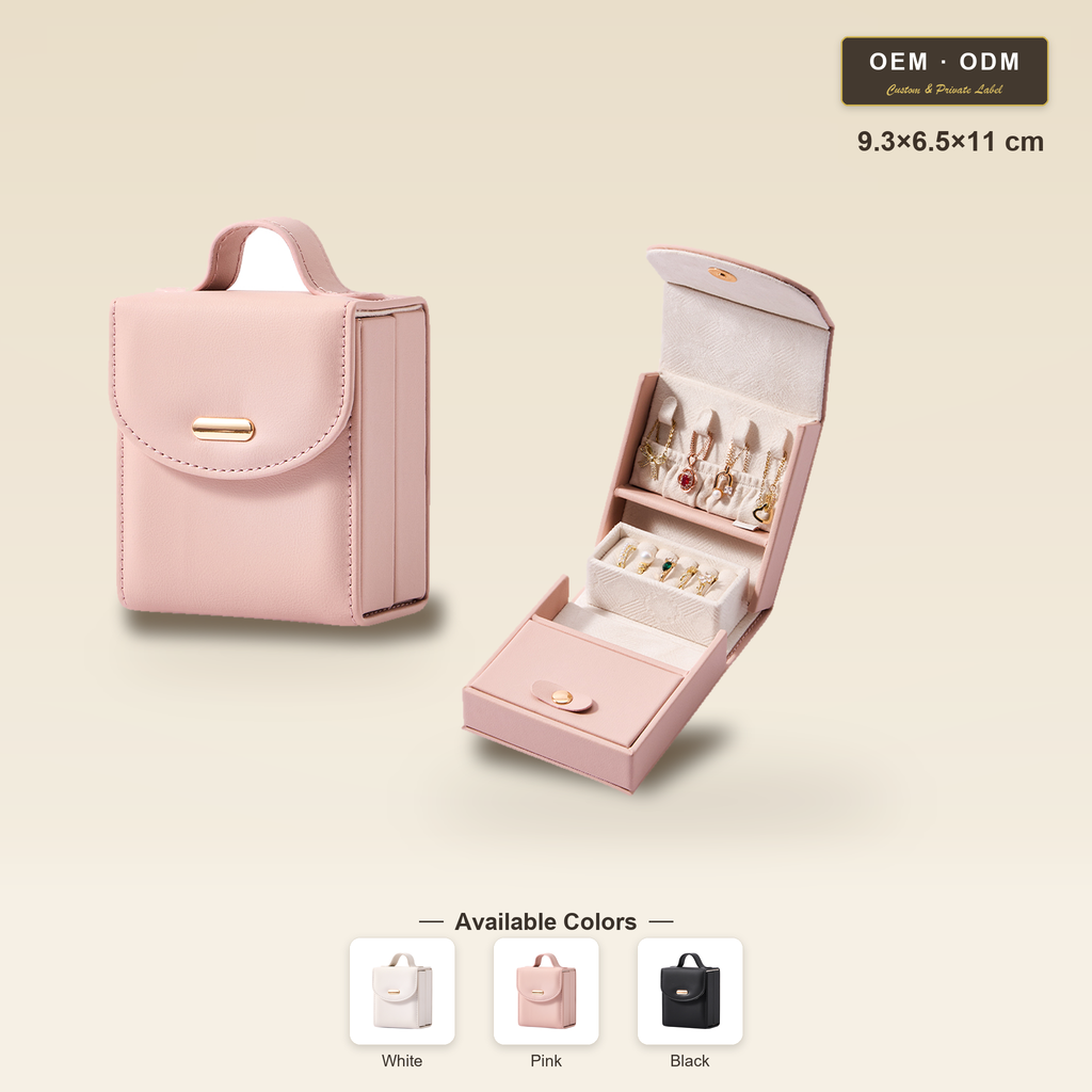 Mini PU Leather Travel Jewelry Box with Handle, Flip-open Multi-layer Jewelry Organizer, Portable Storage Case for Rings Earrings Necklaces, Gift for Women
