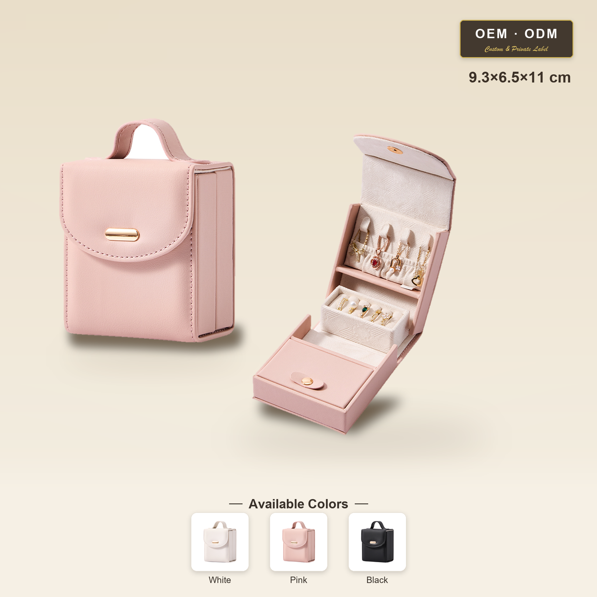 Mini PU Leather Travel Jewelry Box with Handle, Flip-open Multi-layer Jewelry Organizer, Portable Storage Case for Rings Earrings Necklaces, Gift for Women