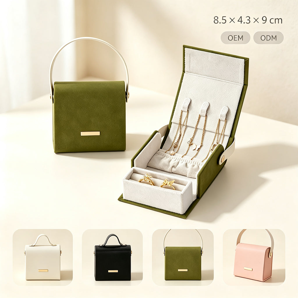 PU Leather Travel Jewelry Box with Handle, Portable Mini Jewelry Organizer for Necklaces, Rings & Earrings