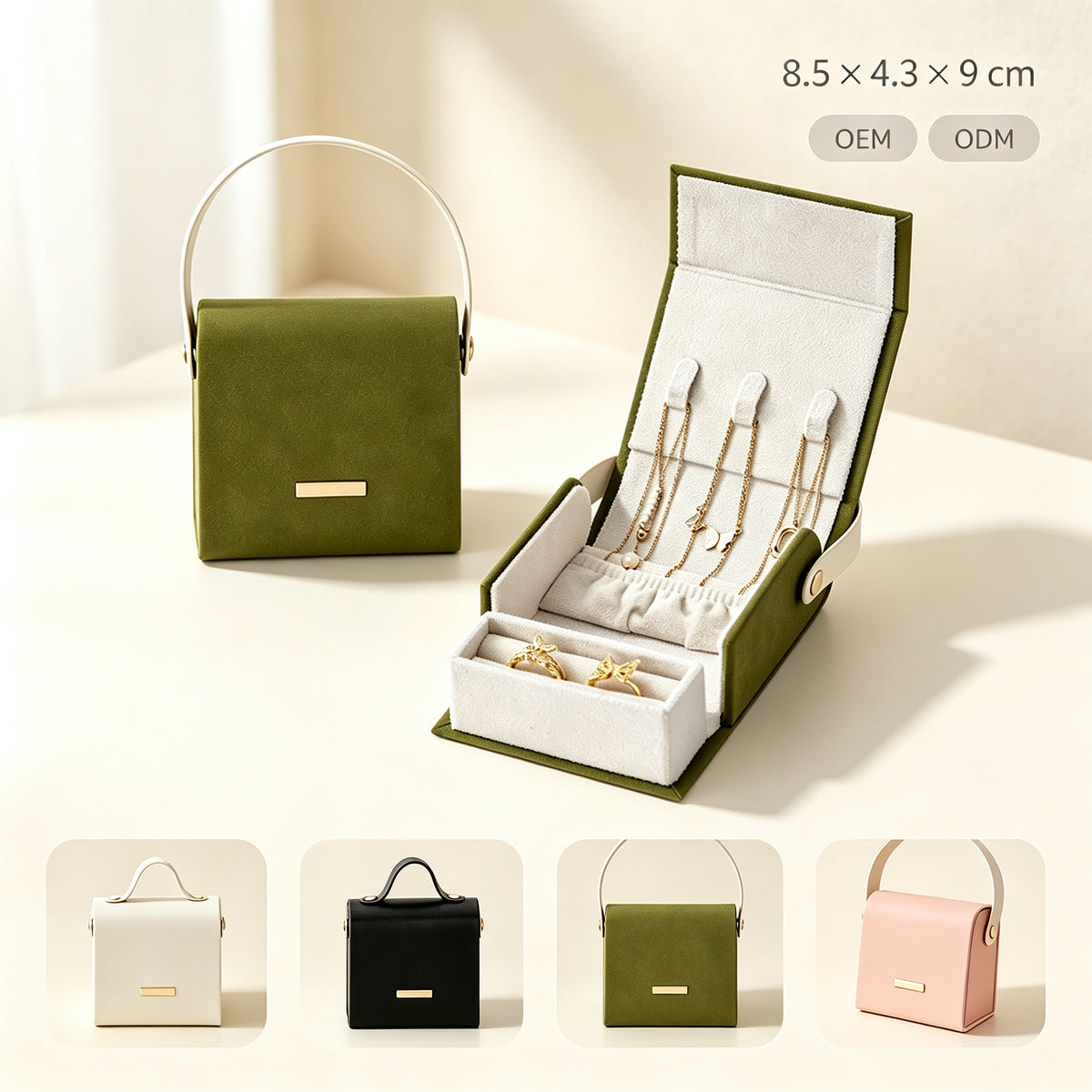 PU Leather Travel Jewelry Box with Handle, Portable Mini Jewelry Organizer for Necklaces, Rings & Earrings