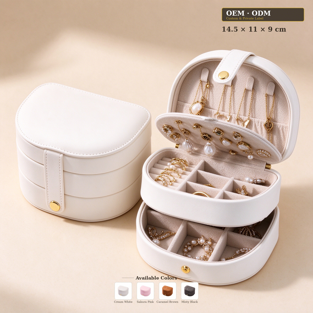 3-Tier Arched PU Leather Jewelry Box, Portable Travel Jewelry Organizer Case for Ring Earring Necklace, Gift for Women