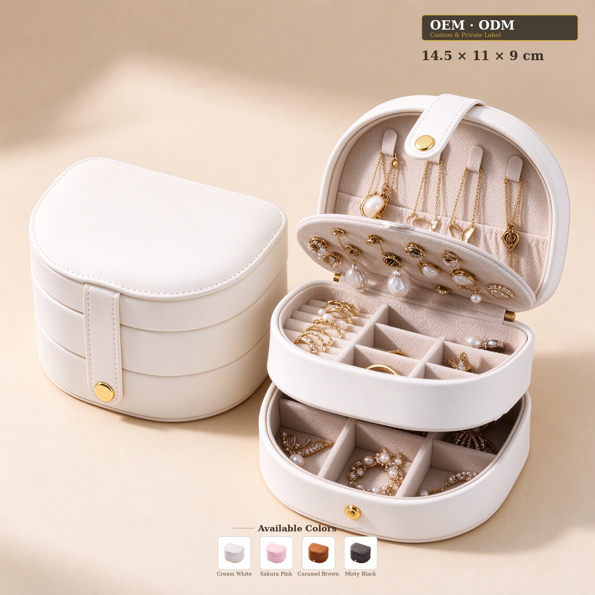 3-Tier Arched PU Leather Jewelry Box, Portable Travel Jewelry Organizer Case for Ring Earring Necklace, Gift for Women
