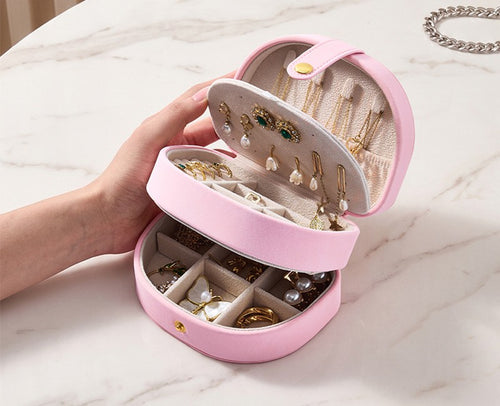 3-Tier Arched PU Leather Jewelry Box, Portable Travel Jewelry Organizer Case for Ring Earring Necklace, Gift for Women