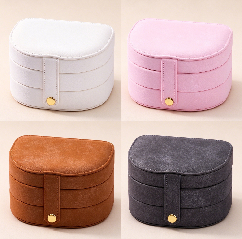3-Tier Arched PU Leather Jewelry Box, Portable Travel Jewelry Organizer Case for Ring Earring Necklace, Gift for Women
