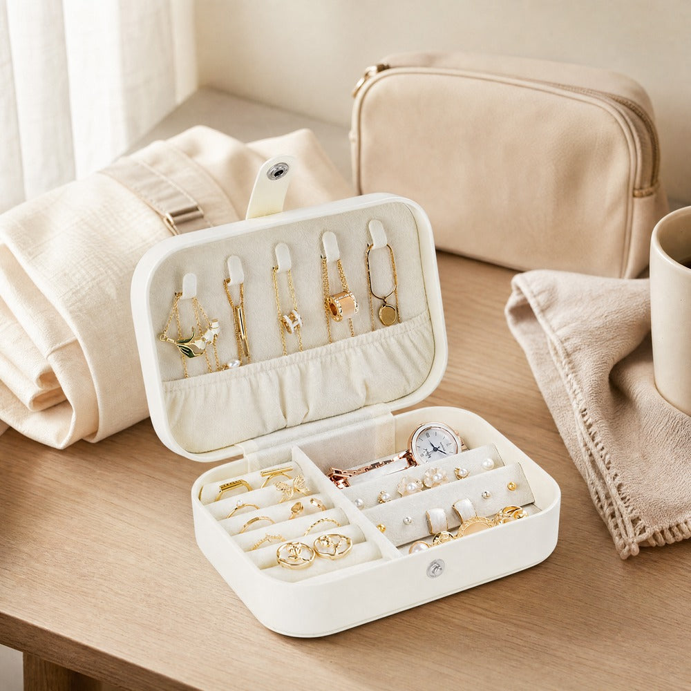 PU Leather Simple Single Layer Jewelry Box, Portable Travel Ring Earring Necklace Organizer Case