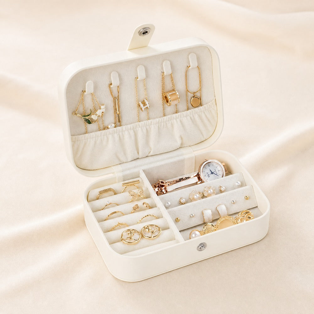 PU Leather Simple Single Layer Jewelry Box, Portable Travel Ring Earring Necklace Organizer Case