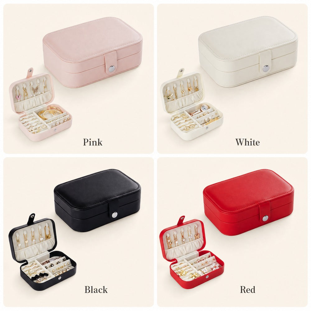 PU Leather Simple Single Layer Jewelry Box, Portable Travel Ring Earring Necklace Organizer Case