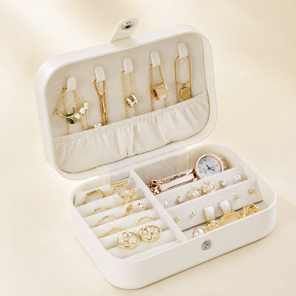 PU Leather Simple Single Layer Jewelry Box, Portable Travel Ring Earring Necklace Organizer Case