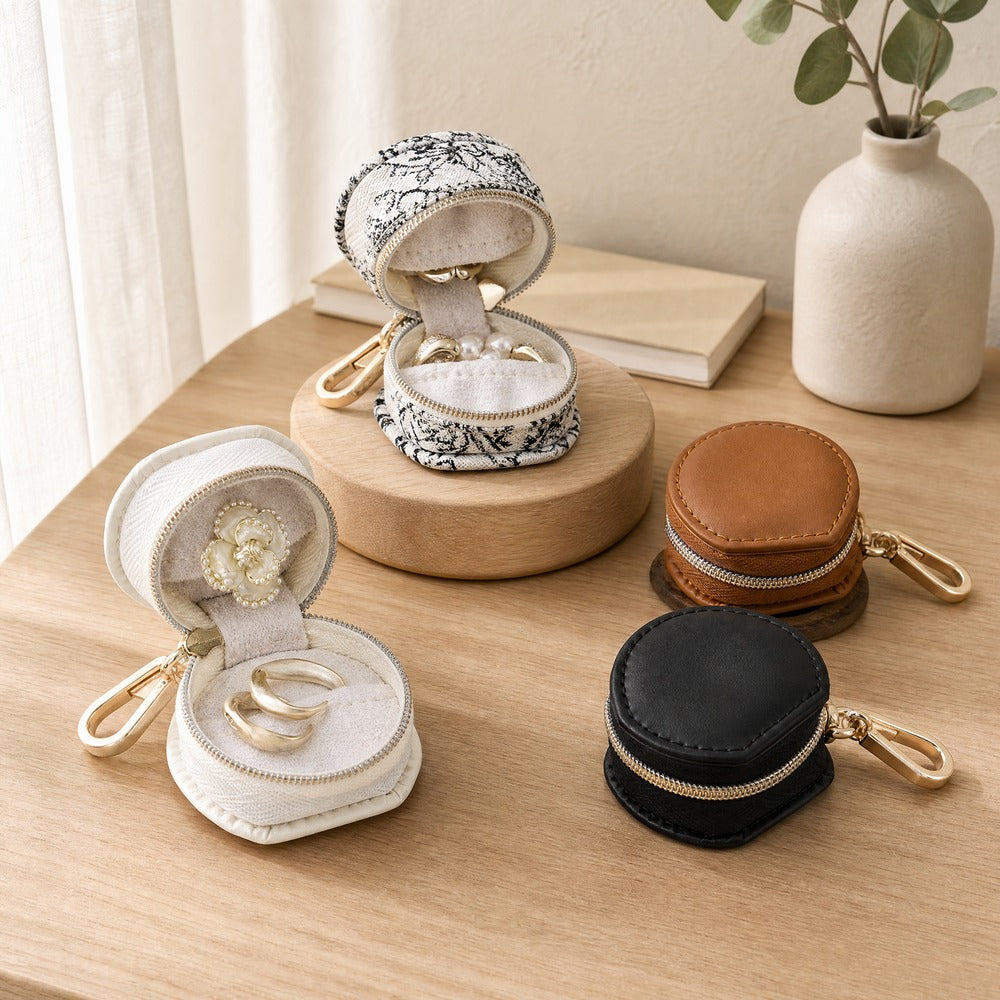 PU Leather Mini Handbag Jewelry Box, Portable Travel Ring Earring Necklace Organizer Case
