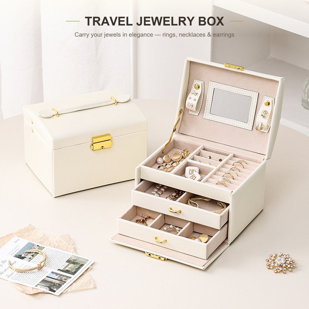PU Leather Arched Jewelry Box, Portable Travel Jewelry Organizer Case for Ring Earring Necklace, Gift for Women