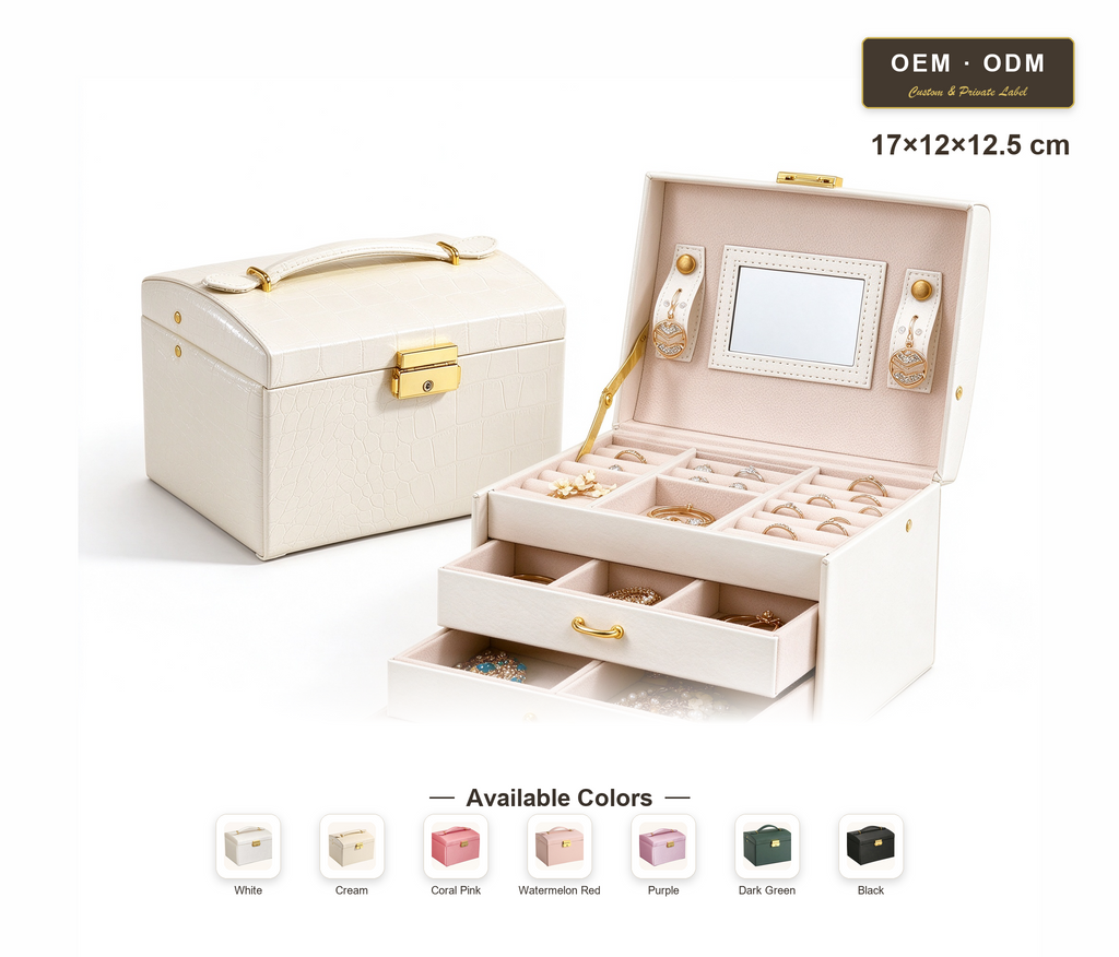 PU Leather Arched Jewelry Box, Portable Travel Jewelry Organizer Case for Ring Earring Necklace, Gift for Women
