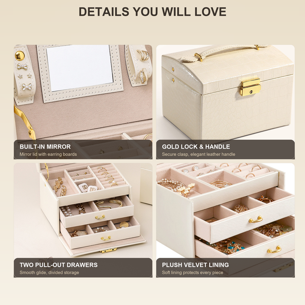 PU Leather Arched Jewelry Box, Portable Travel Jewelry Organizer Case for Ring Earring Necklace, Gift for Women