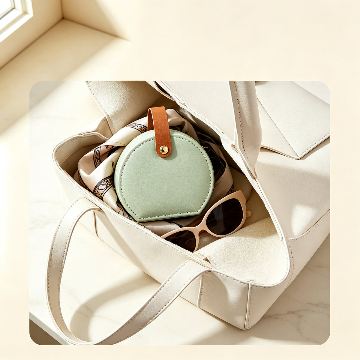Semi-circular PU Leather Mini Jewelry Case, Portable Travel Jewelry Organizer for Rings, Earrings & Necklaces