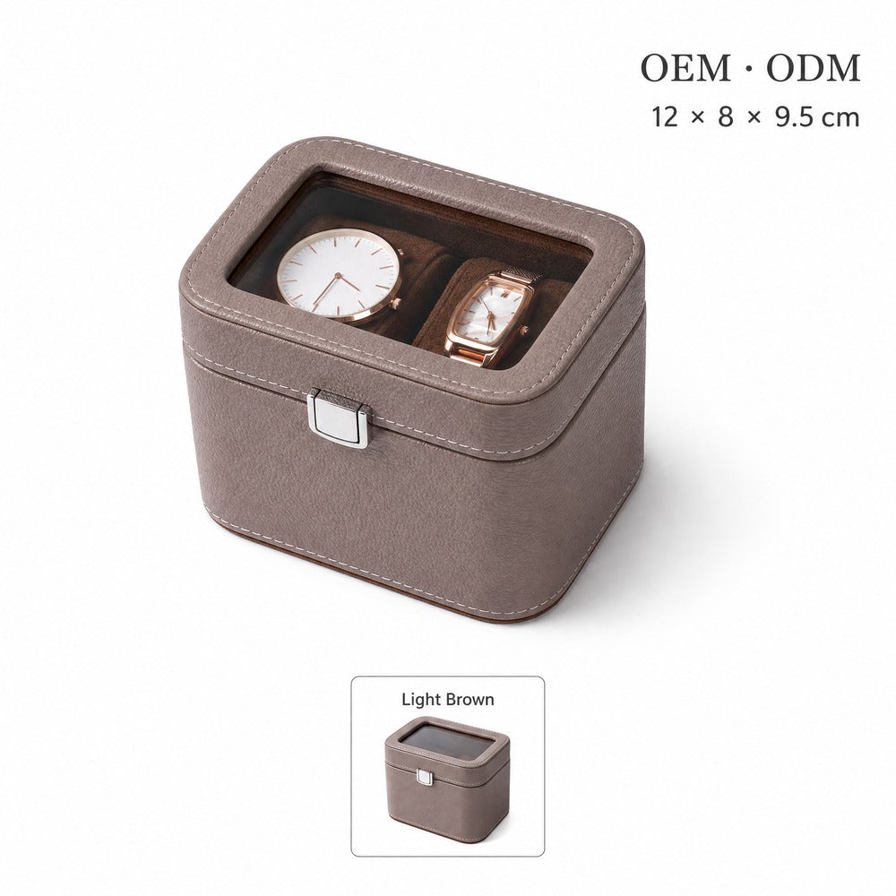 2-Slot PU Leather Watch Box with Glass Window, Watch Display Case, Portable Velvet Watch Organizer for Men Women Gift