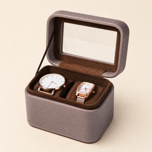 2-Slot PU Leather Watch Box with Glass Window, Watch Display Case, Portable Velvet Watch Organizer for Men Women Gift