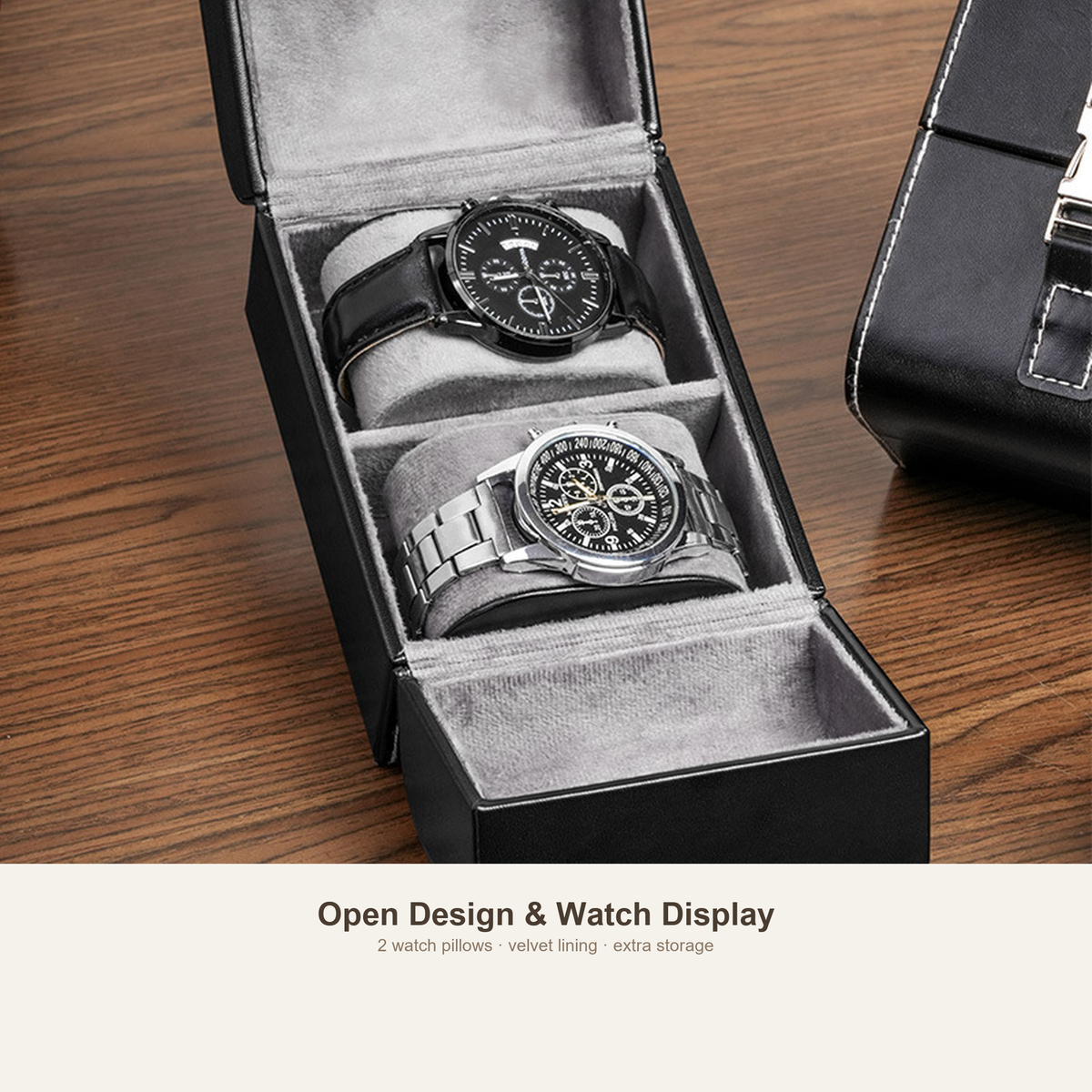 PU Leather Men's Watch Box, Double Open Watch Storage Case, Portable Velvet Watch Organizer for Men Gift