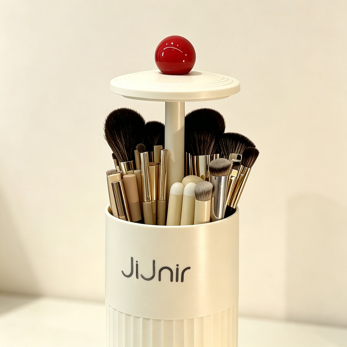 Press-top Desktop Storage Bin, Plastic Cotton Pad Dispenser, Makeup Brush Holder, Bathroom Vanity Organizer