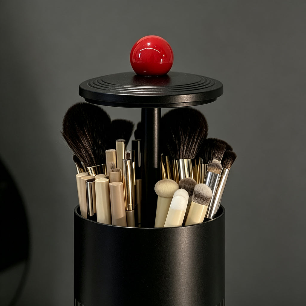 Press-top Desktop Storage Bin, Plastic Cotton Pad Dispenser, Makeup Brush Holder, Bathroom Vanity Organizer