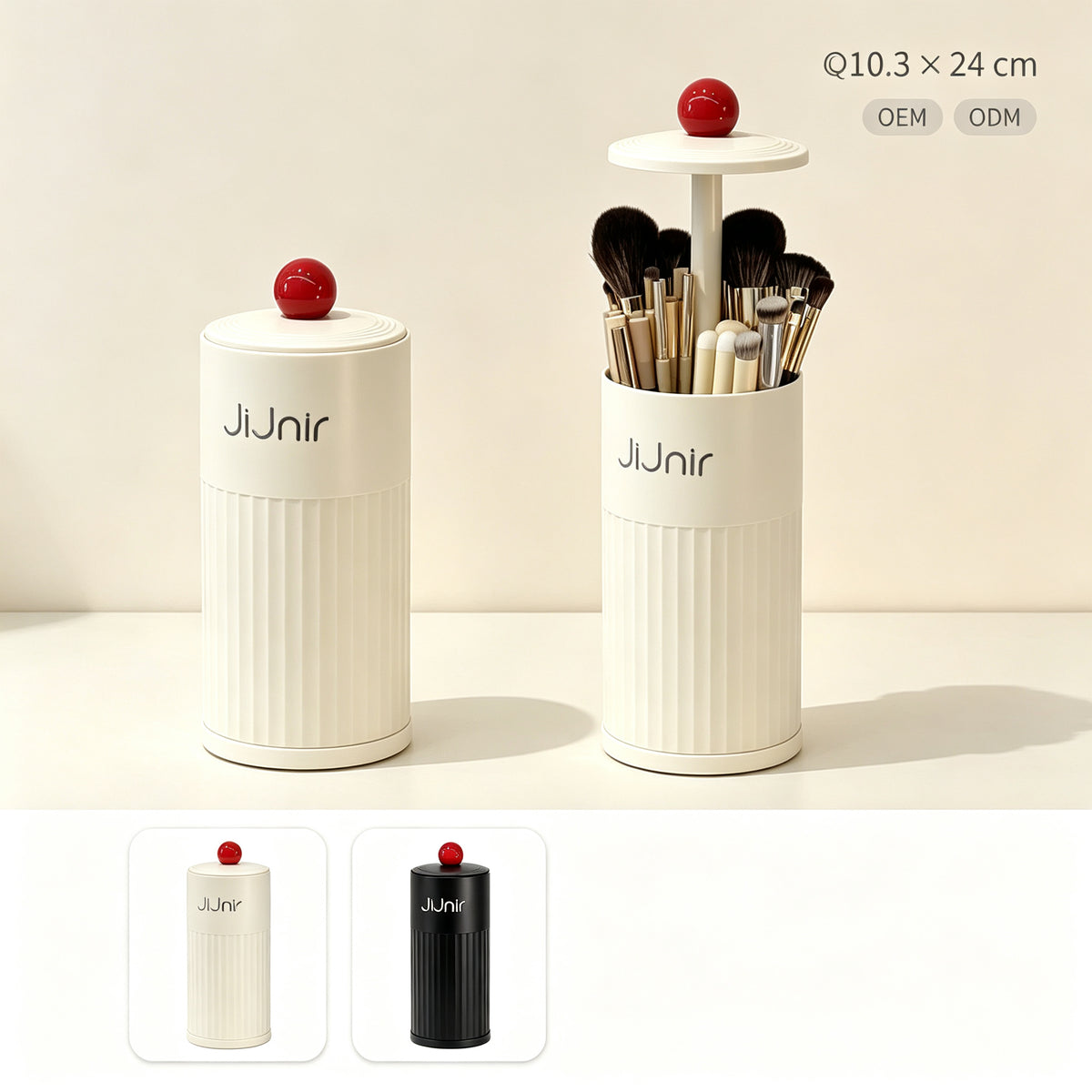 Press-top Desktop Storage Bin, Plastic Cotton Pad Dispenser, Makeup Brush Holder, Bathroom Vanity Organizer