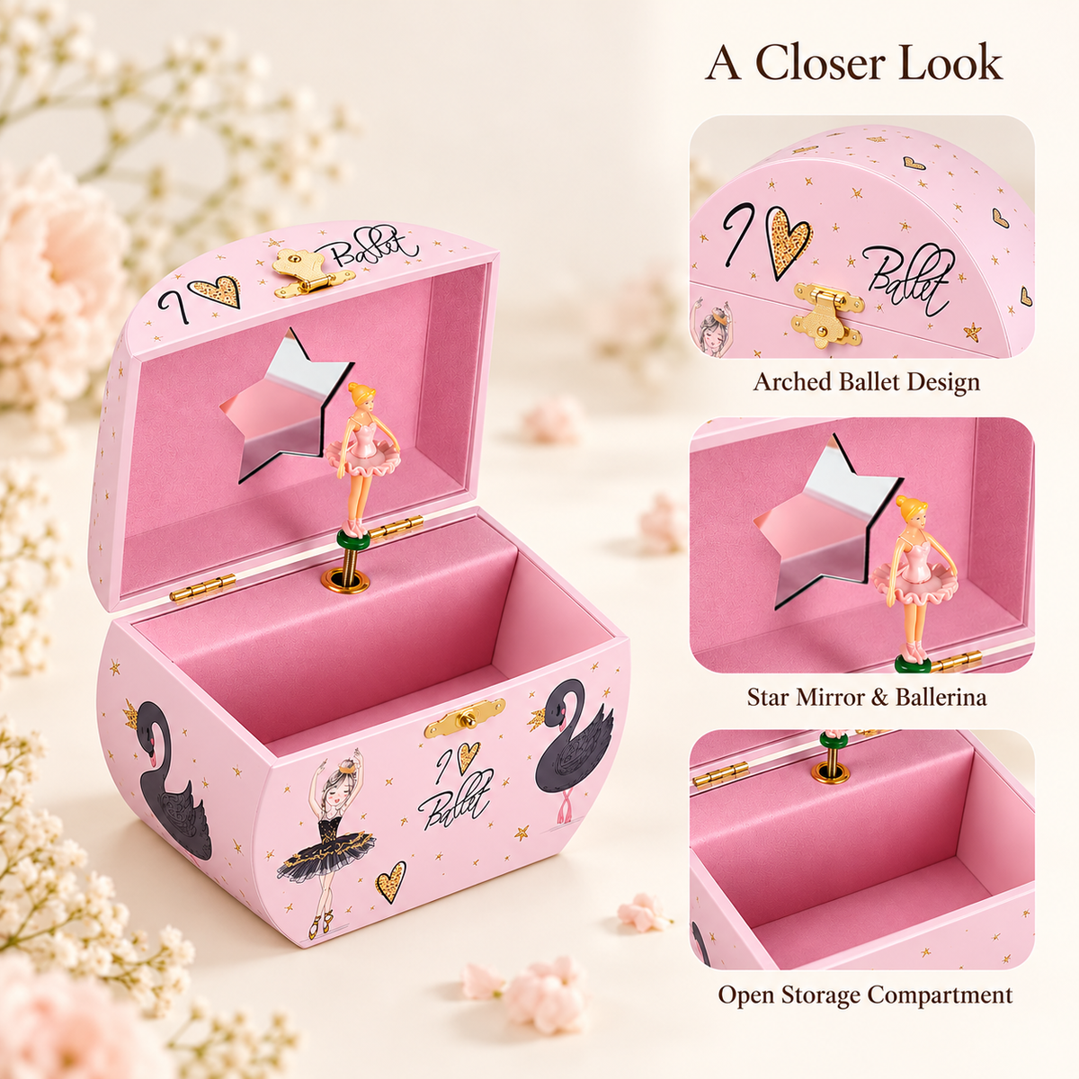 Custom Handbag-Shaped Musical Jewelry Box for Girls, Blue Wooden Music Box with Spinning Dancer, Fairy Mushroom Cottage Portable Keepsake Case