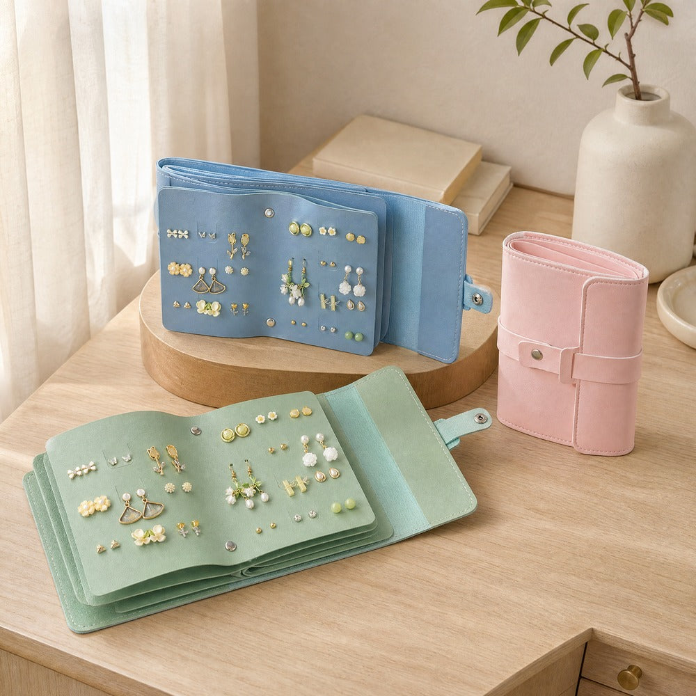 PU Leather Portable Waterproof Earring Organizer Bag, 42 Pairs Stud Earring Storage Pouch, Travel Jewelry Accessories Holder