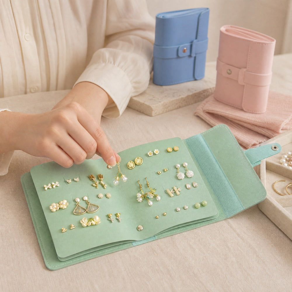 PU Leather Portable Waterproof Earring Organizer Bag, 42 Pairs Stud Earring Storage Pouch, Travel Jewelry Accessories Holder