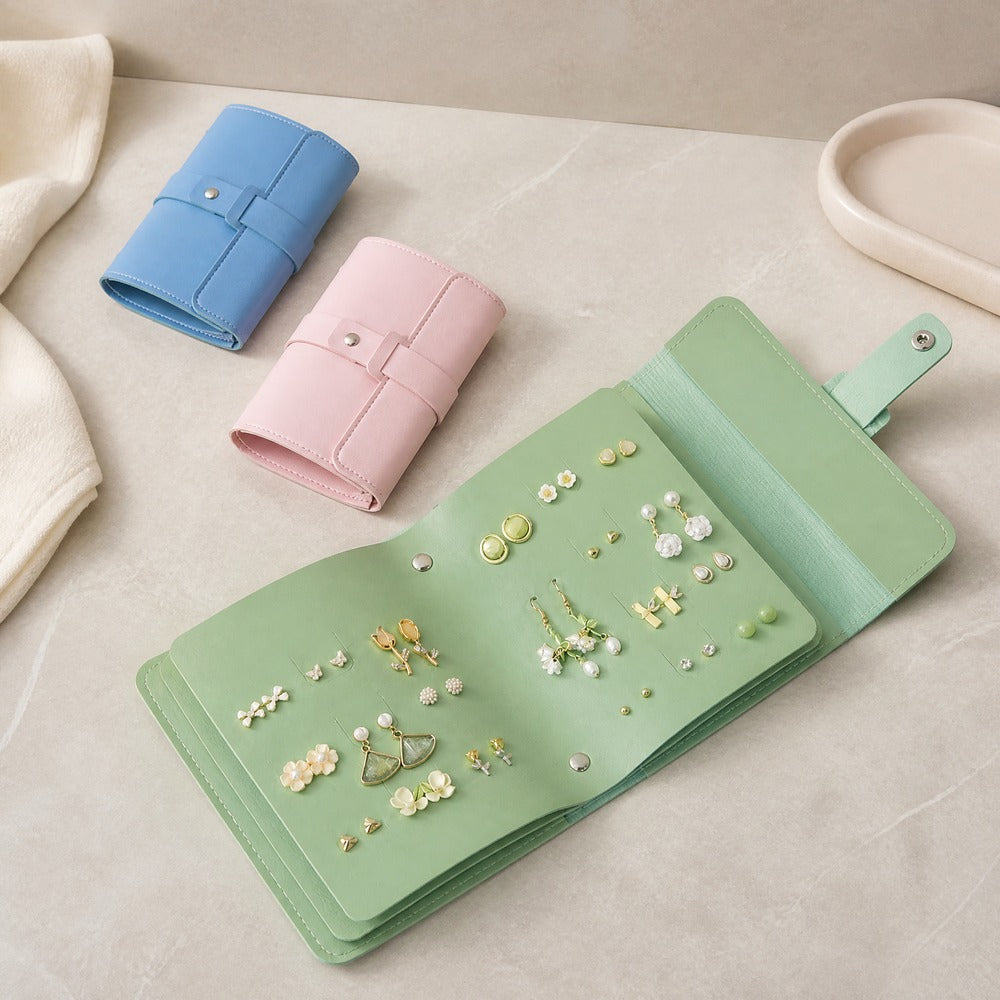 PU Leather Portable Waterproof Earring Organizer Bag, 42 Pairs Stud Earring Storage Pouch, Travel Jewelry Accessories Holder