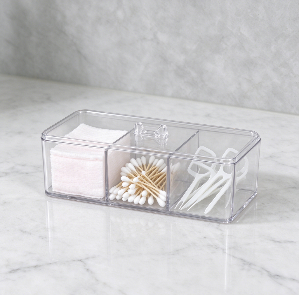 Clear 3-Compartment Wall Mounted Storage Rack with Lid, Transparent PET Hanging Organizer for Bathroom Kitchen