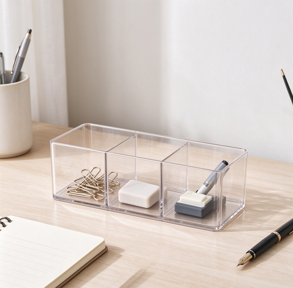 ``` Clear 3-Compartment Wall Mounted Storage Rack, Transparent PET Hanging Organizer for Bathroom Kitchen Bedroom ```  ### 2. SKU