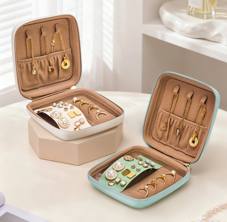 Mini Square PU Leather Jewelry Box, Simple Lightweight Travel Jewelry Organizer Case for Ring Earring Necklace, Gift for Women Girls