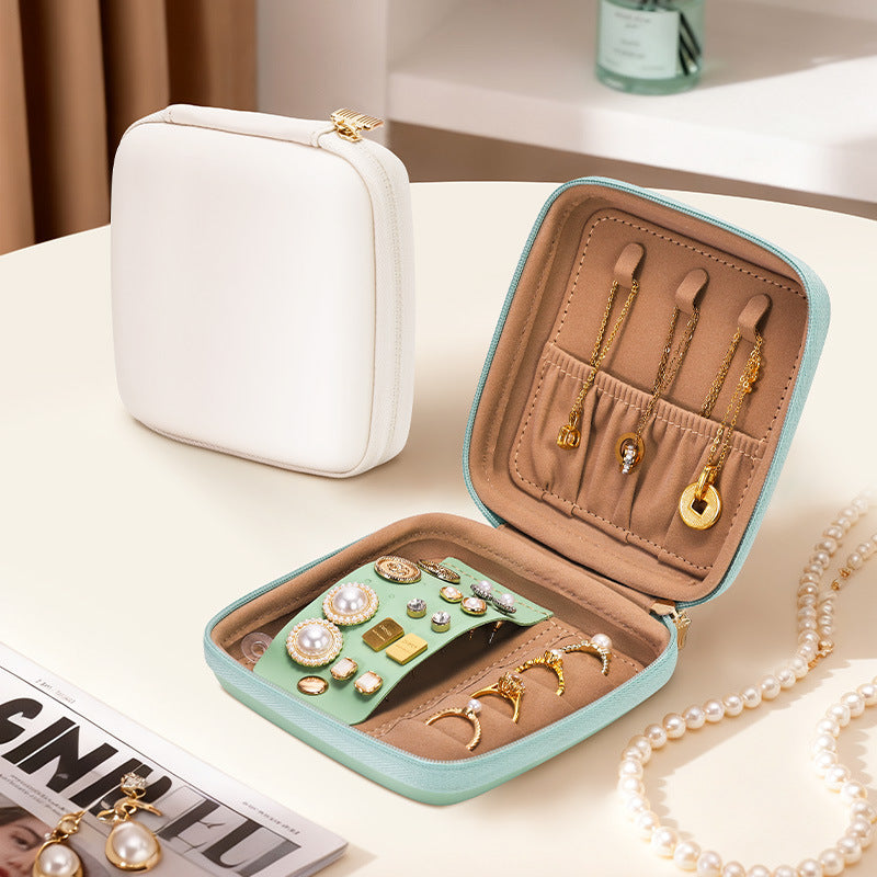 Mini Square PU Leather Jewelry Box, Simple Lightweight Travel Jewelry Organizer Case for Ring Earring Necklace, Gift for Women Girls