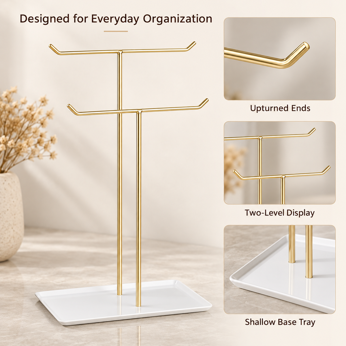 2 tier metal t bar jewelry stand
necklace bracelet holder rack
headband scrunchie organizer
tray base jewelry display
wholesale jewelry stand
