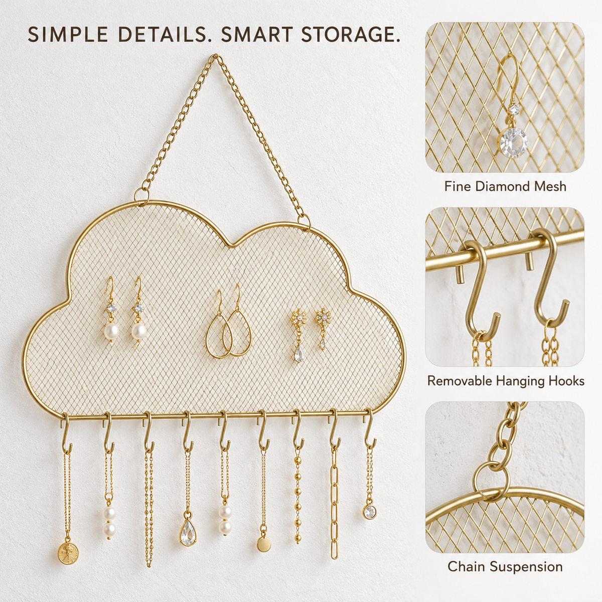cloud wall mounted fine mesh jewelry organizer
gold earring stud holder
necklace hook wall display rack
nordic jewelry hanger
wholesale wall jewelry organizer
