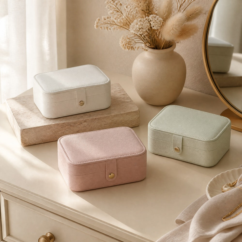 9-Grid PU Leather Jewelry Box, 9 Compartment Jewelry Organizer Case for Ring Earring Necklace, Portable Travel Gift for Women