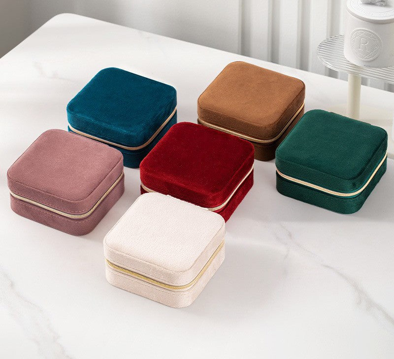 Microfiber Suede Zipper Jewelry Box, Soft Portable Travel Ring Earring Necklace Organizer Case