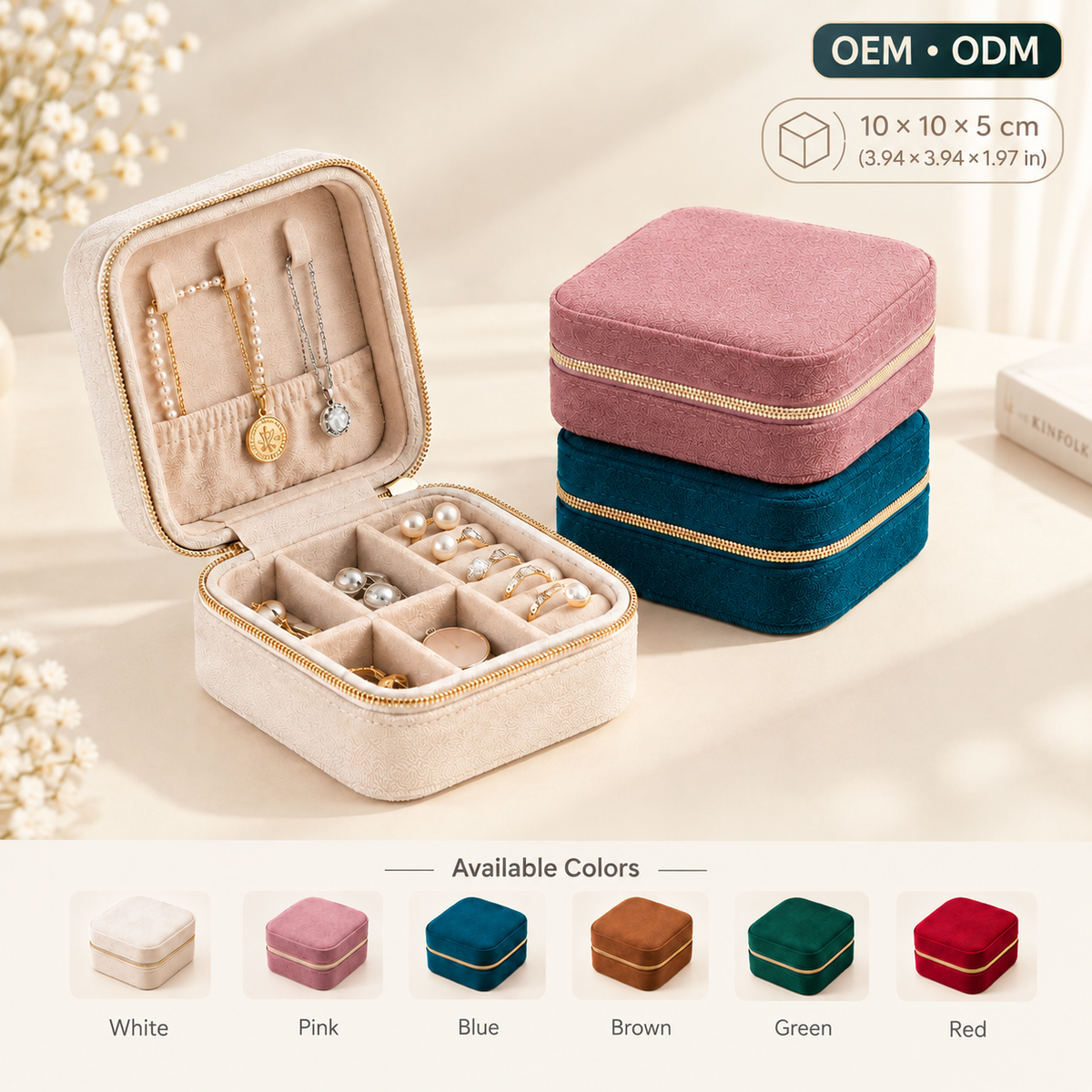 Microfiber Suede Zipper Jewelry Box, Soft Portable Travel Ring Earring Necklace Organizer Case