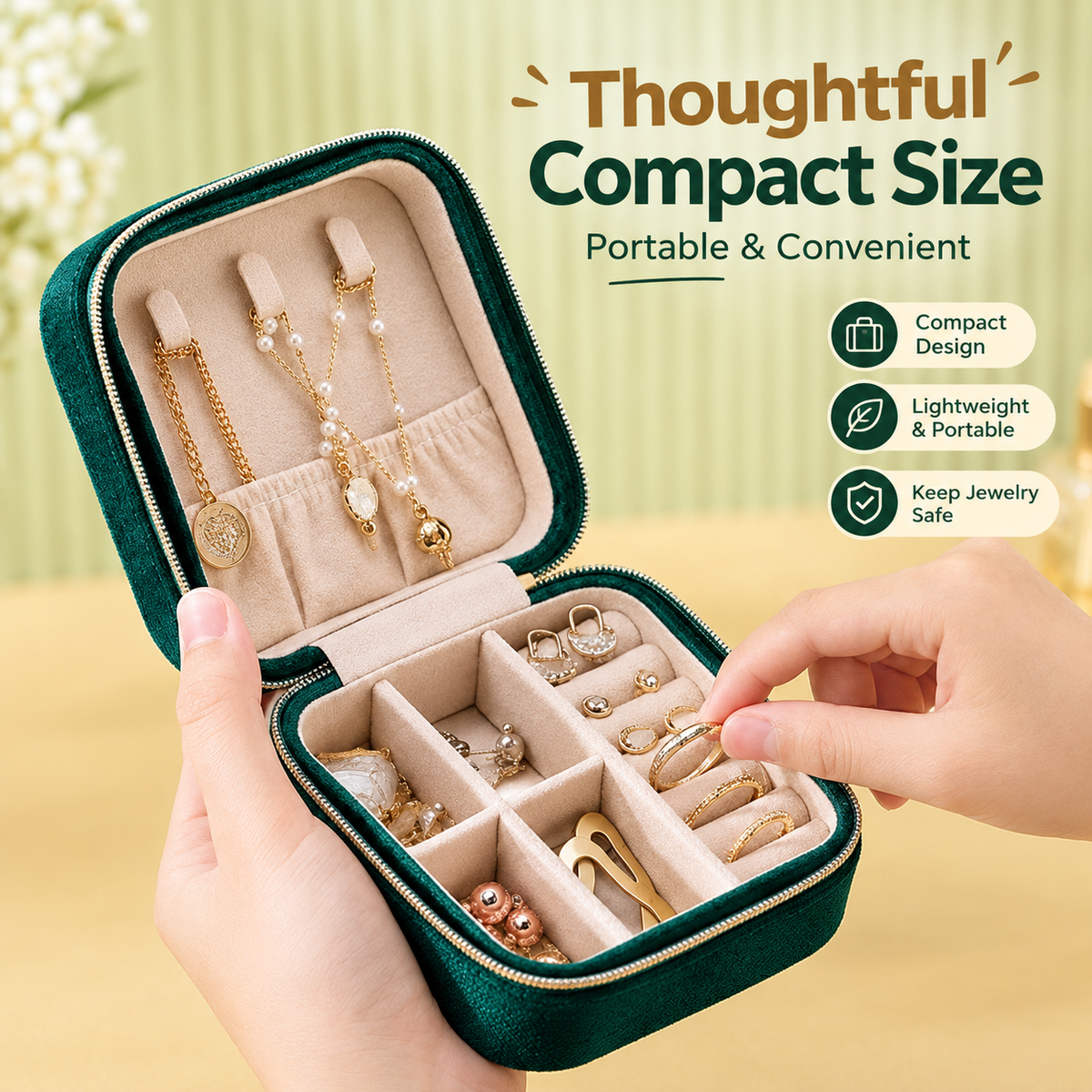 Microfiber Suede Zipper Jewelry Box, Soft Portable Travel Ring Earring Necklace Organizer Case