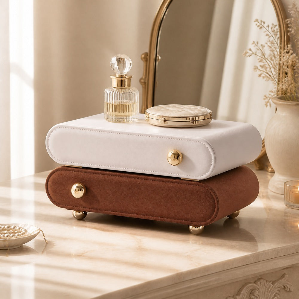 French Style 2-Tier Velvet Jewelry Box, Large Double Layer Jewelry Organizer Case for Ring Earring Necklace Bracelet, Gift for Women